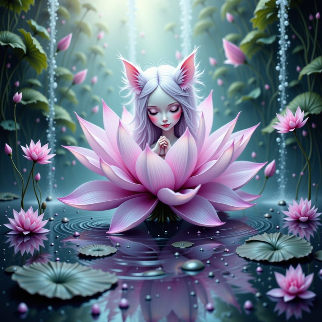 Fae Lotus Waterfall in Dreamy Surreal Style