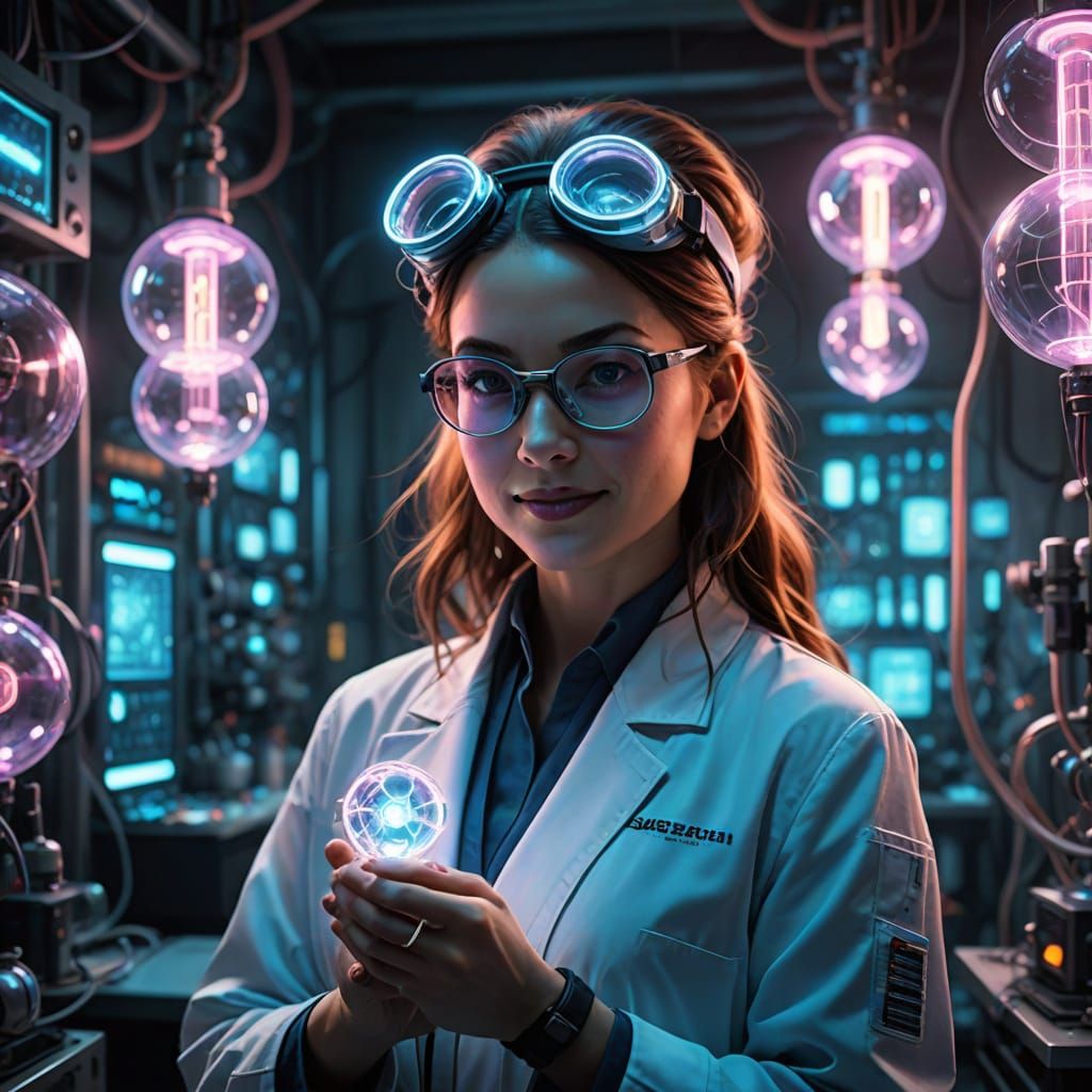 Futuristic Scientist Unleashes Glowing Energy