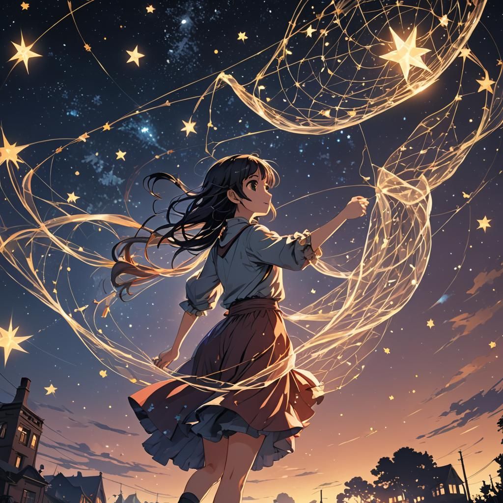 Girl Chasing Stars in Anime Style