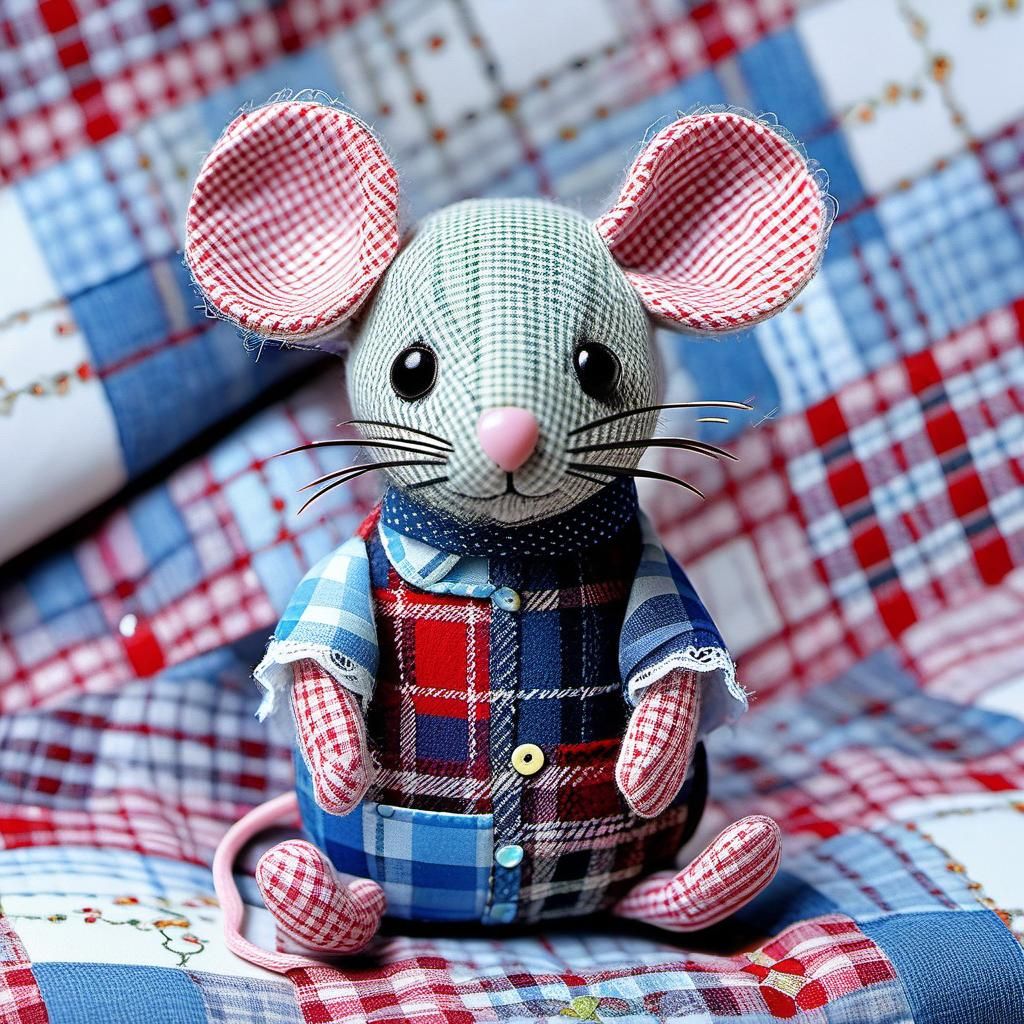 Hyperrealistic Photo of Cute Patchwork Plaid Mice