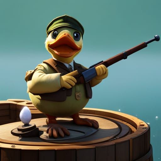 Duck on Rifle Barrel: Detailed Matte Painting