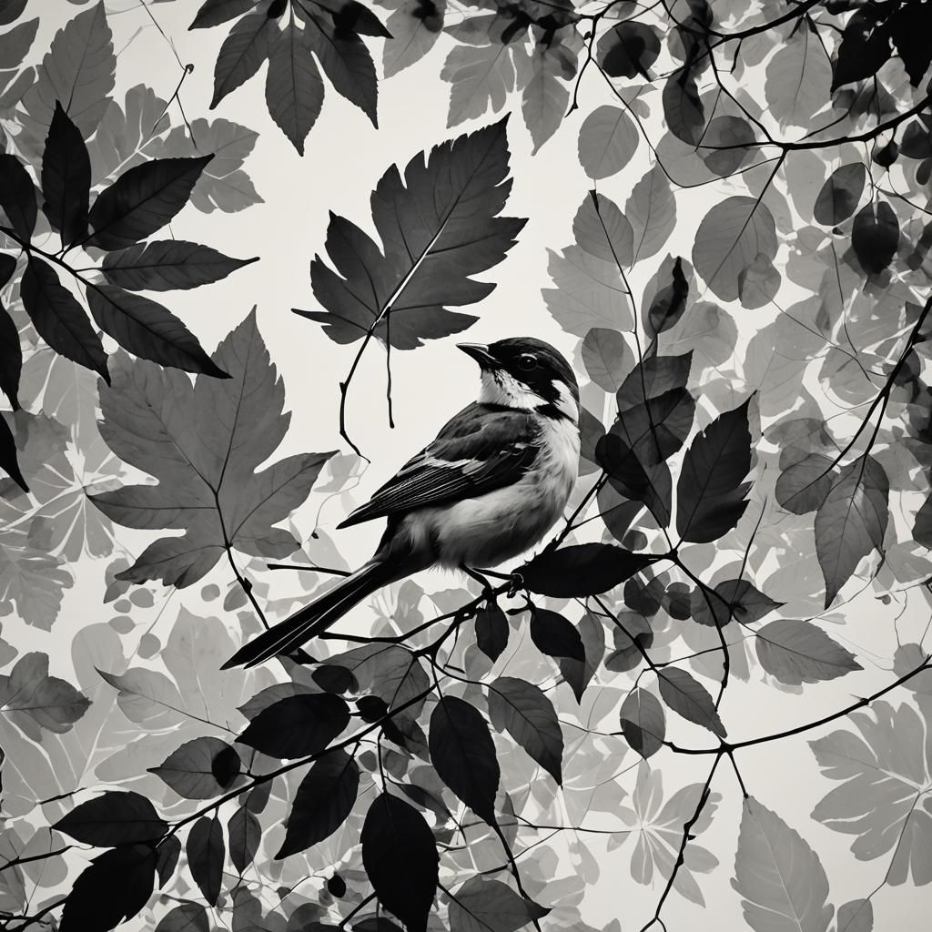 Bird Silhouette in Solarized Leaves