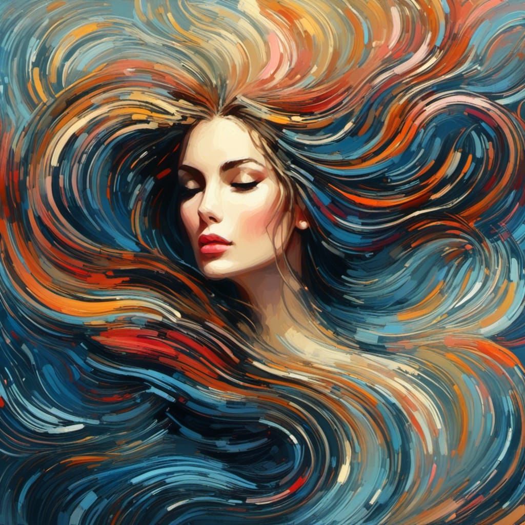 Swirling Flowing Hair in Vector Style