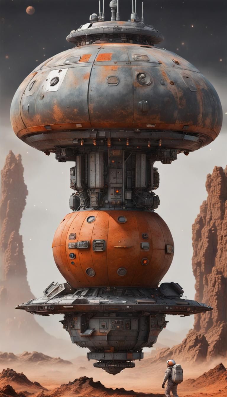 Retro Sci-Fi Spacecraft on Desolate Planet