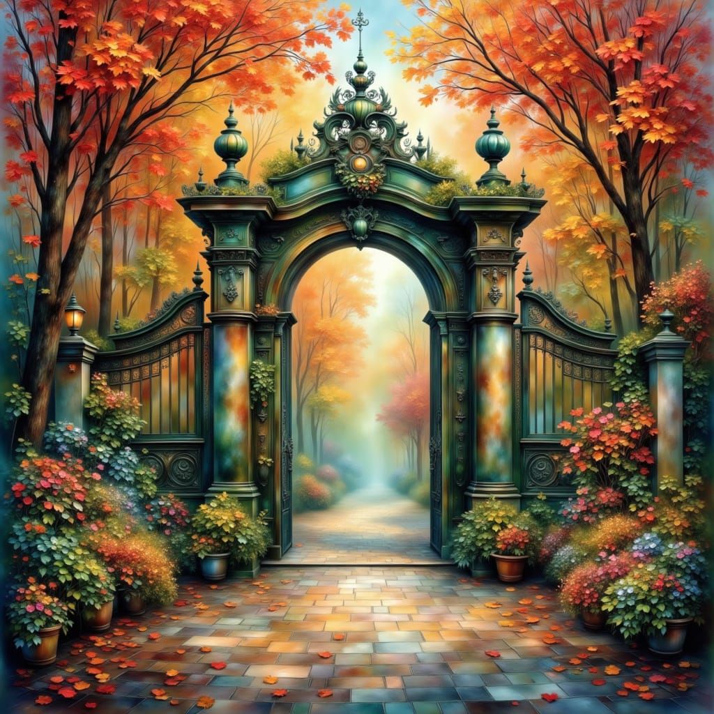 Victorian Gate in Autumn Fantasy Dreamscape