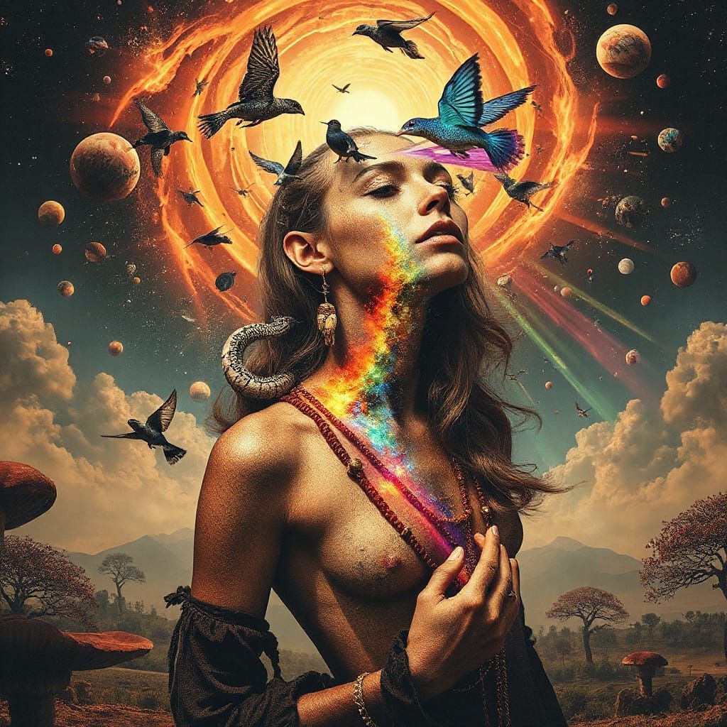 Surreal Transformation Collage with 1970s Color Palette