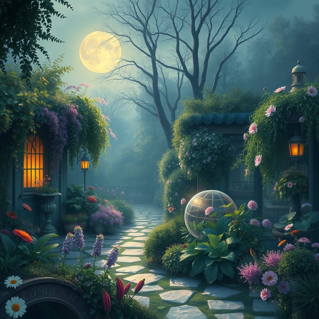 Dreamy Moonlit Garden in Impressionist Style