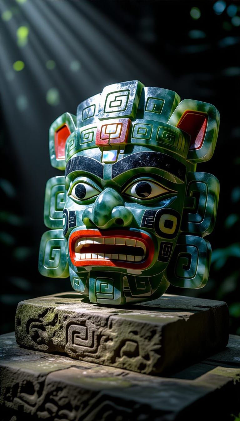 Ancient Olmec Jadeite Mask of Jaguar-Serpent Fusion