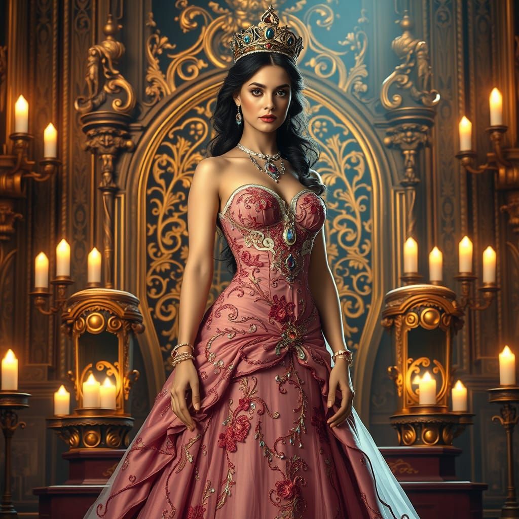 Regal Princess in Ornate Throne Room