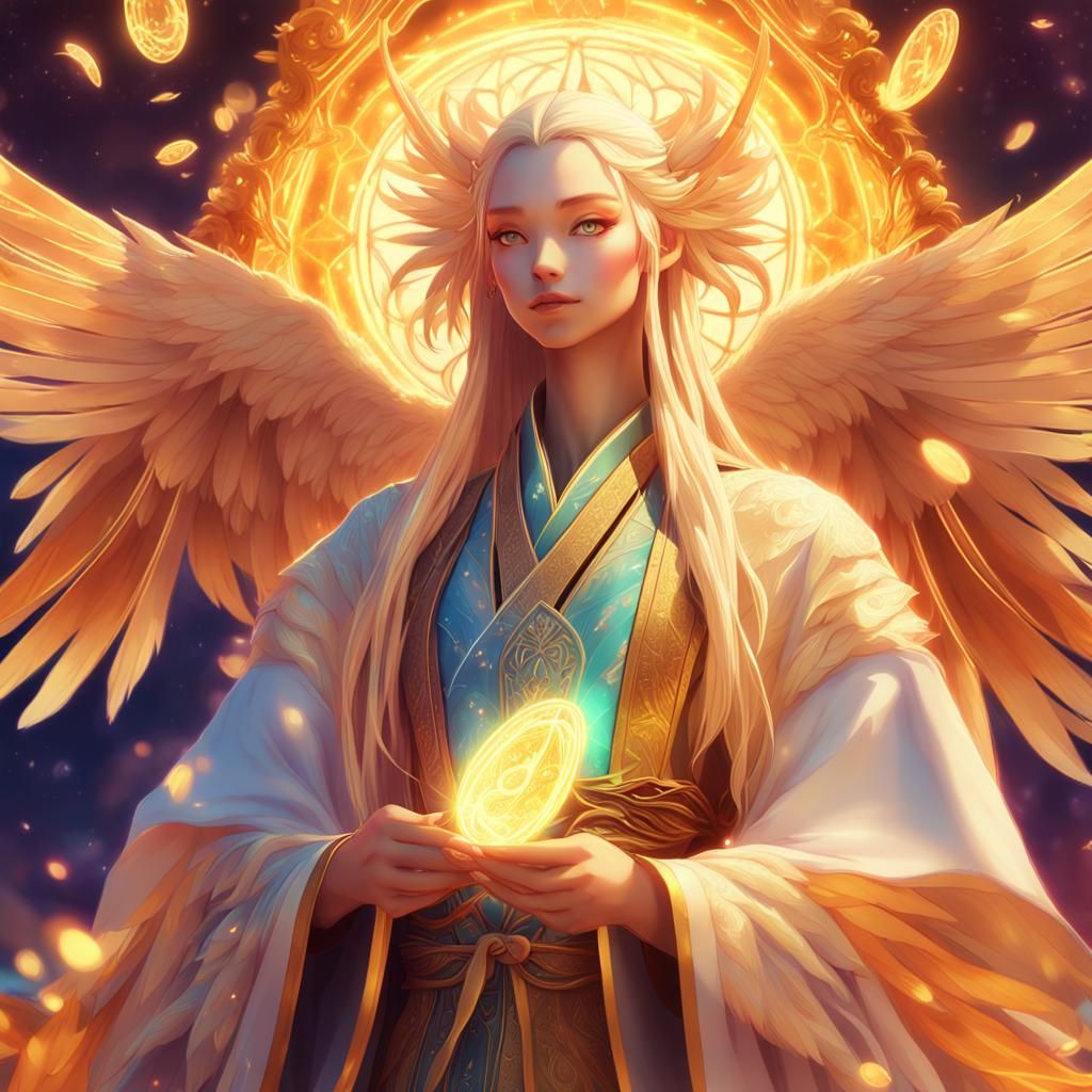 Blonde Phoenix Tarot Reader in Vibrant Anime Style