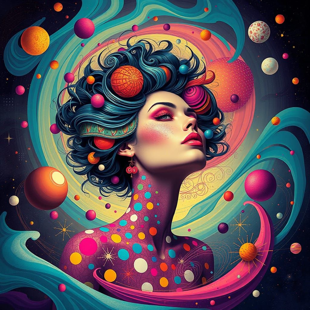 Surreal Woman in Psychedelic Dreamscape