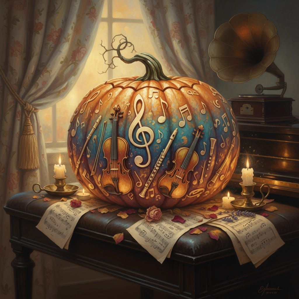 Musical Pumpkin Art with Warm, Harmonious Colors