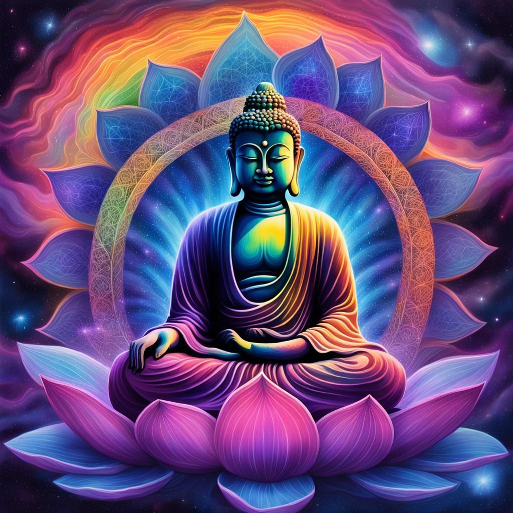 Rainbow Buddha in Astral Lotus Dreamscape