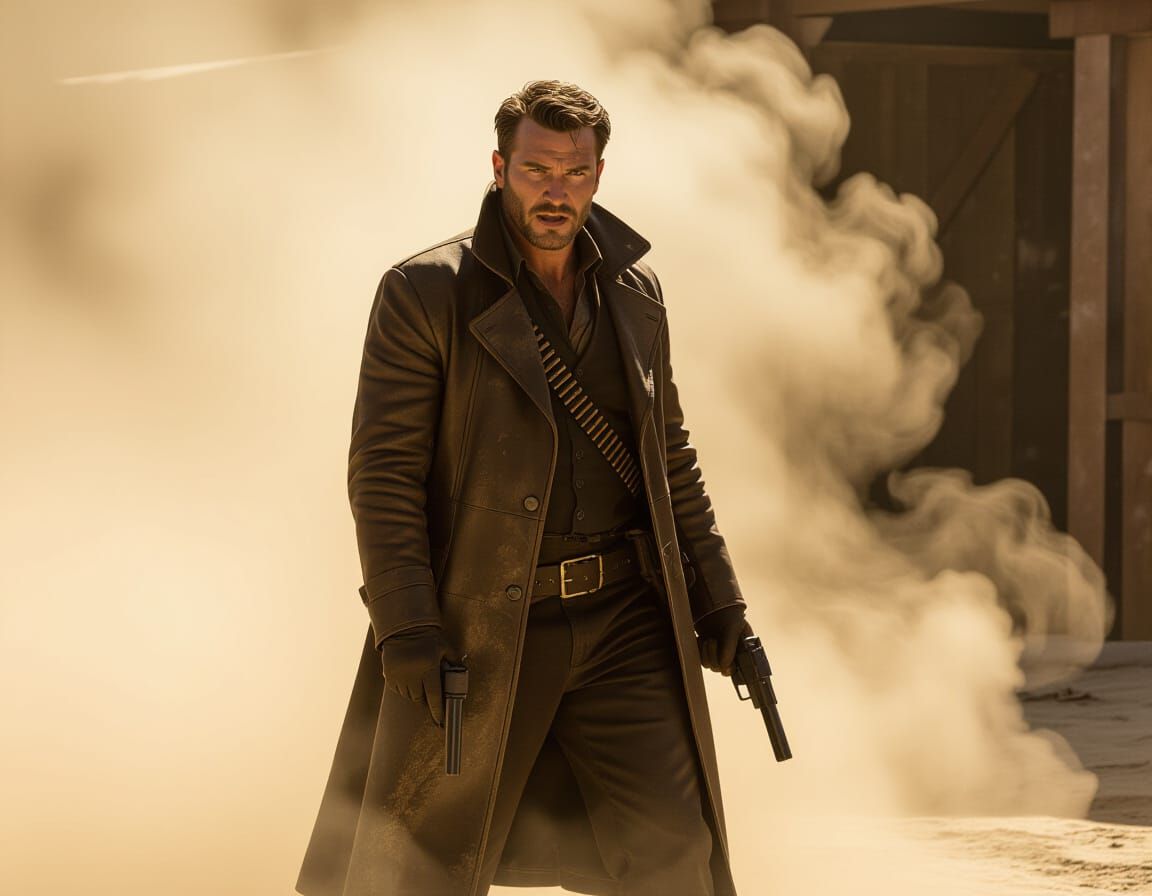 Intense Standoff in Gritty Cinematic Style