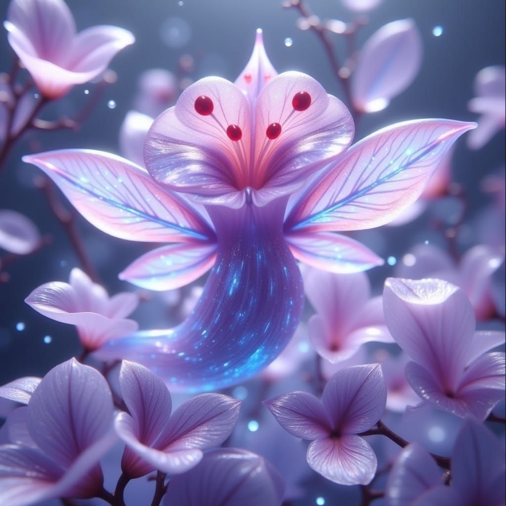 Violet Creature Dances with Rafflesia in Card Art Style