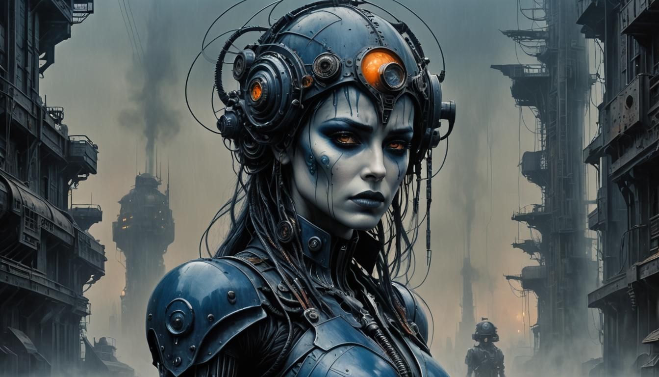 Blue Woman: Dystopian Dieselpunk Portrait