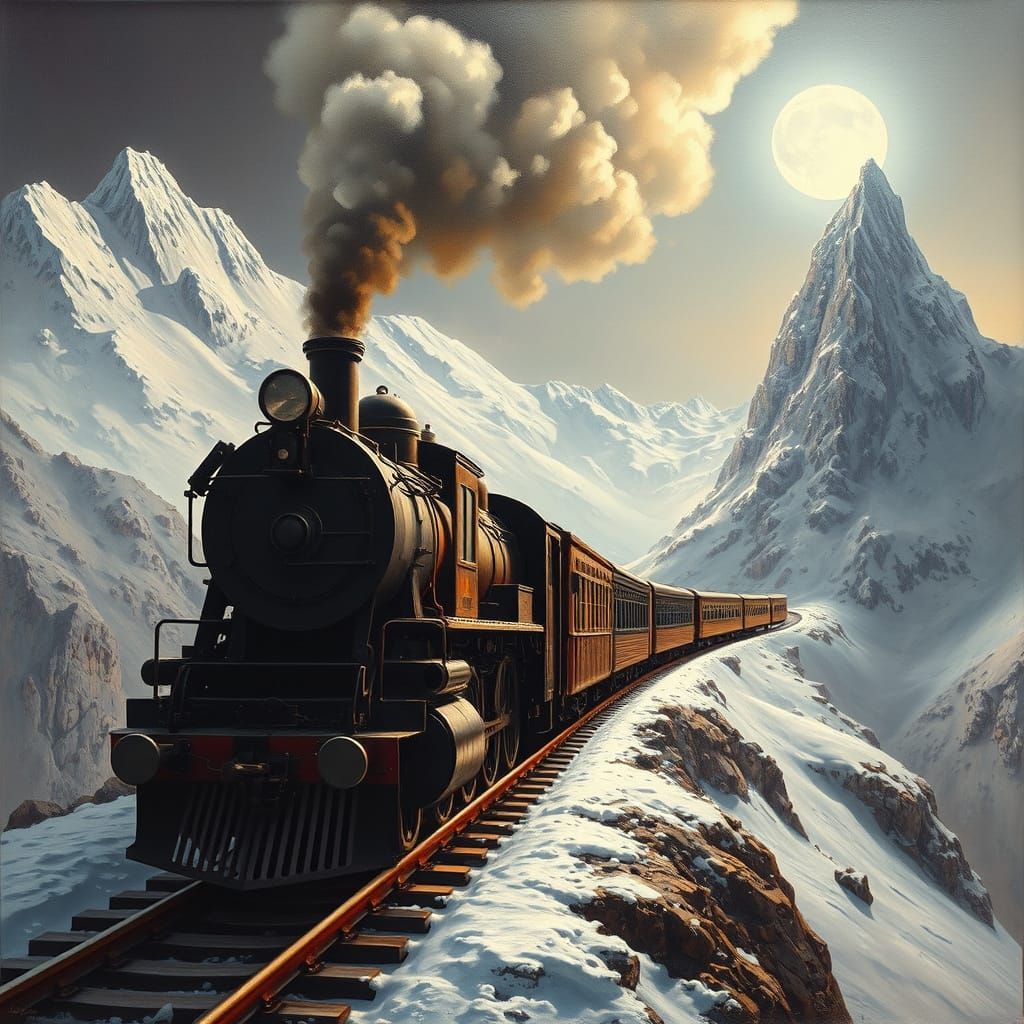 Surreal Locomotive Journey Through Snowy Dali-esque Mountain...