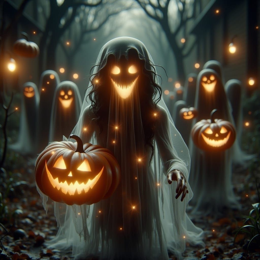 Scared Children Trick or Treating on Halloween