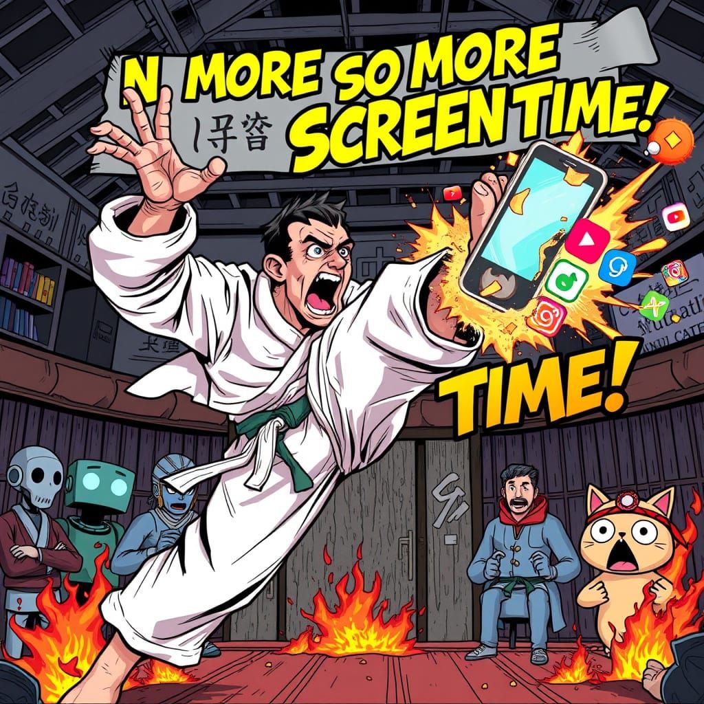 Karate Master Destroys Smartphone in Comic Style