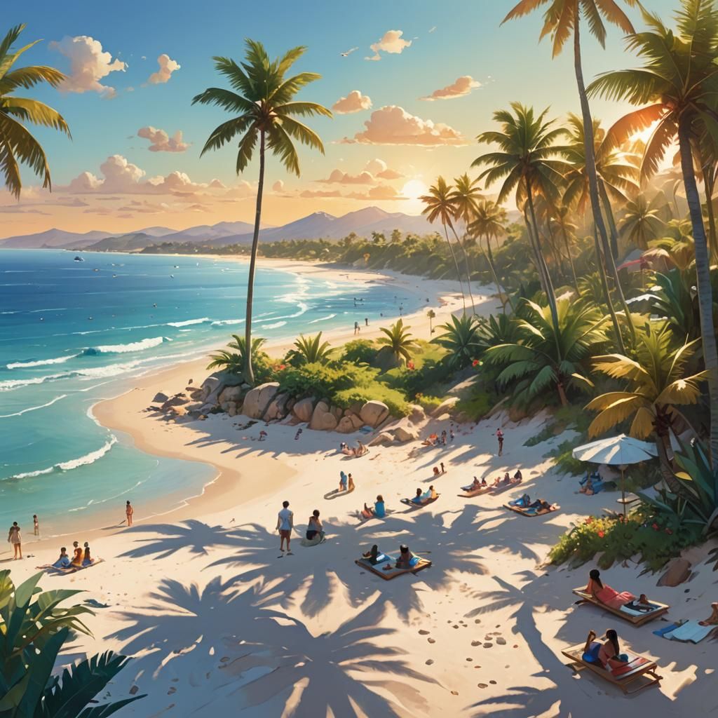 Sunny Beach Concept Art in Golden Hour Lighting