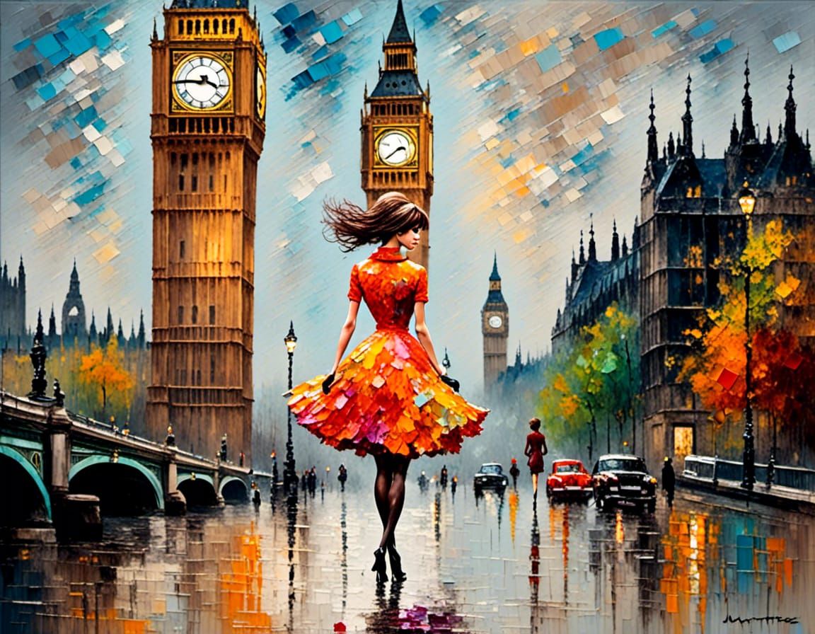 Impressionist Impasto Painting of London Street Scene