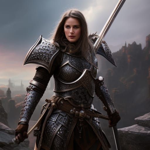 Fantasy Knight Defends Comrade in Detailed Painting