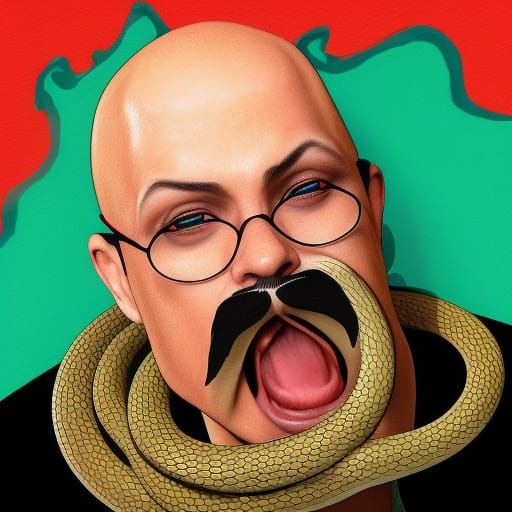 Hyperrealistic Man with Snake Mustache Portrait