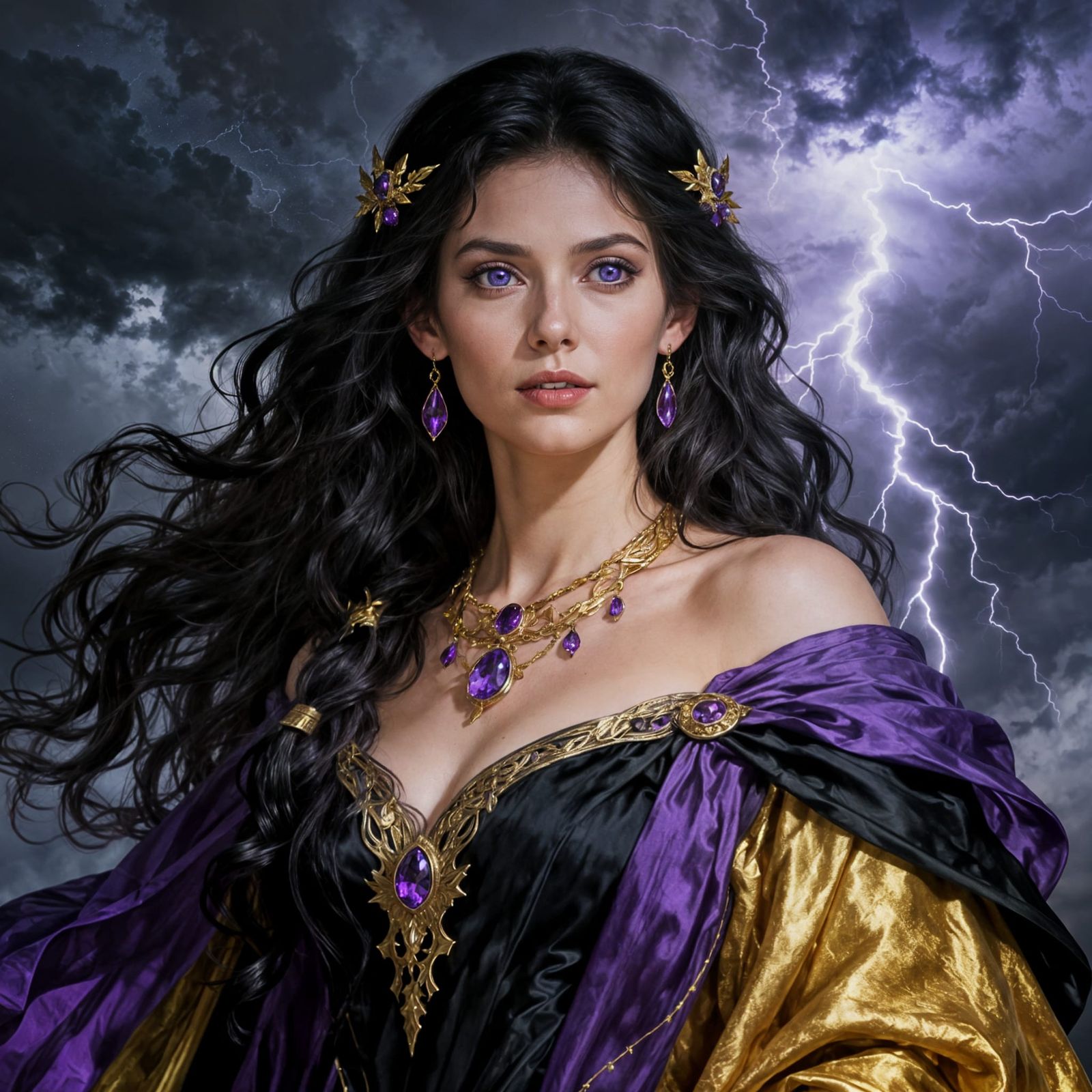 Morgan Le Fay Painting with Stormy Sky