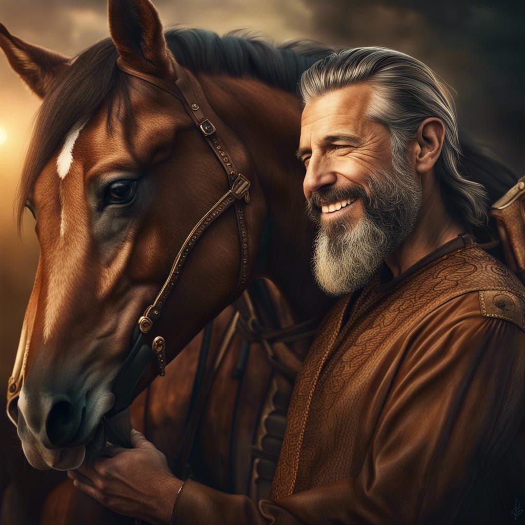 Man and Horse Portrait in Detailed Matte Style
