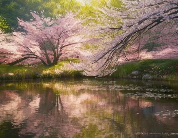 Tranquil Tea House: Impressionistic Watercolor Landscape