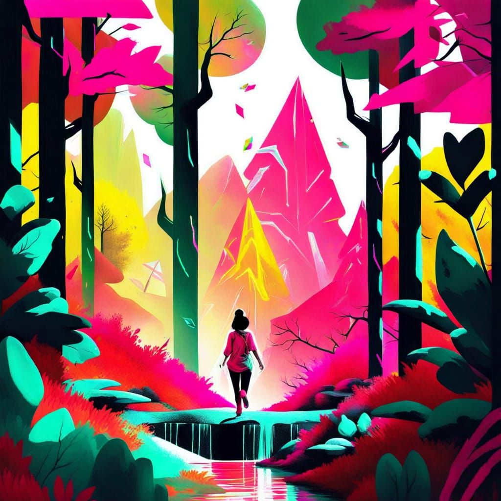 Crystal Concept in Neon Oil Ink: Lucid Digital Art