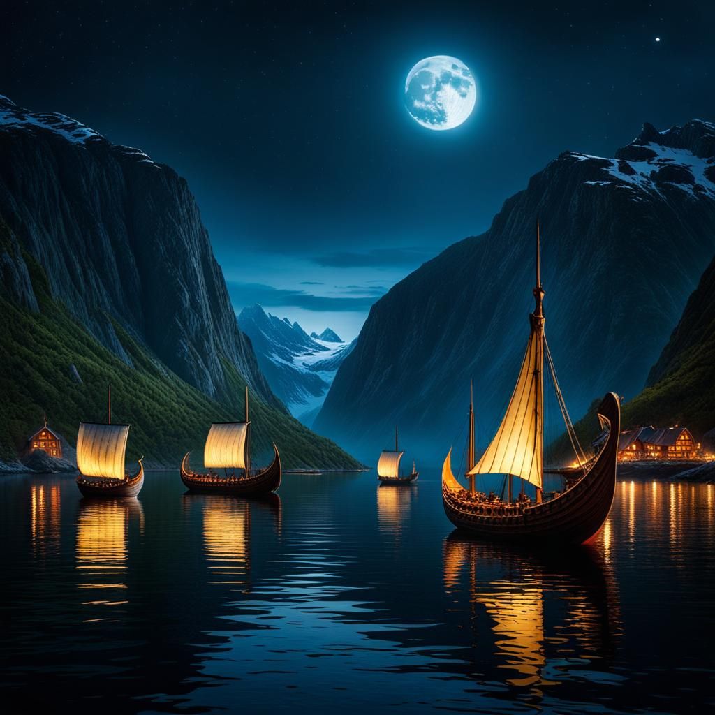 Nighttime in a Viking village