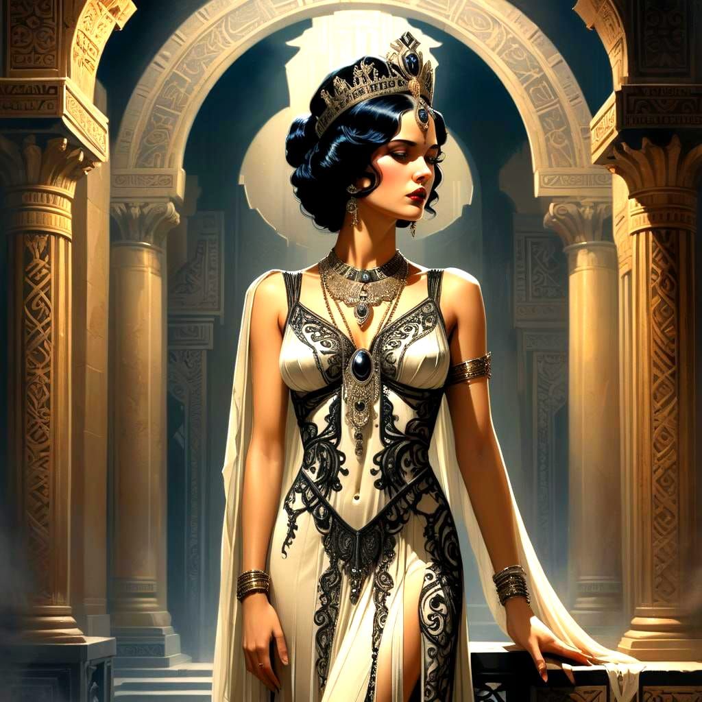 Ayesha: Art Deco Woman in Temple Sketch