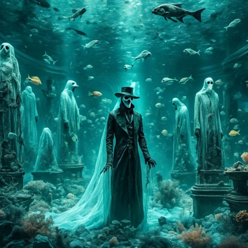 Ghostly Plague Doctor in Sick Aquarium