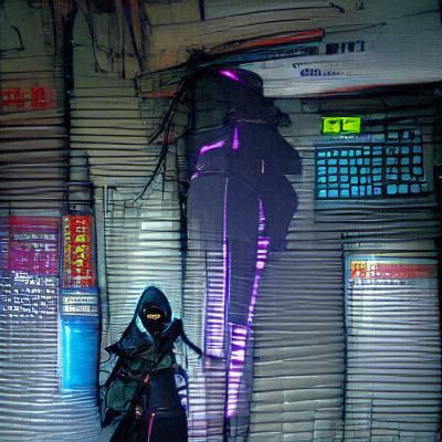 Cyberpunk Ninja Hiding in Shadows