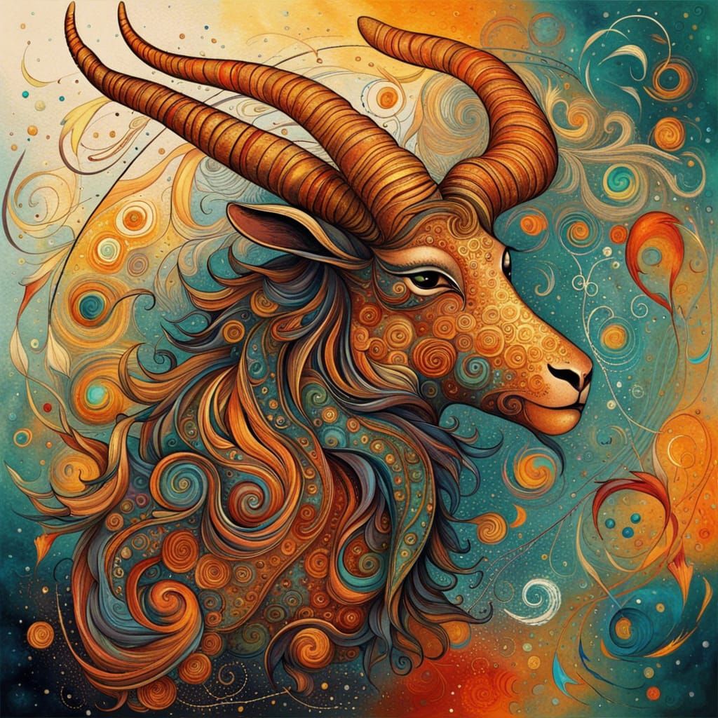 Abstract Zodiac Capricorn Art in Complementary Colors