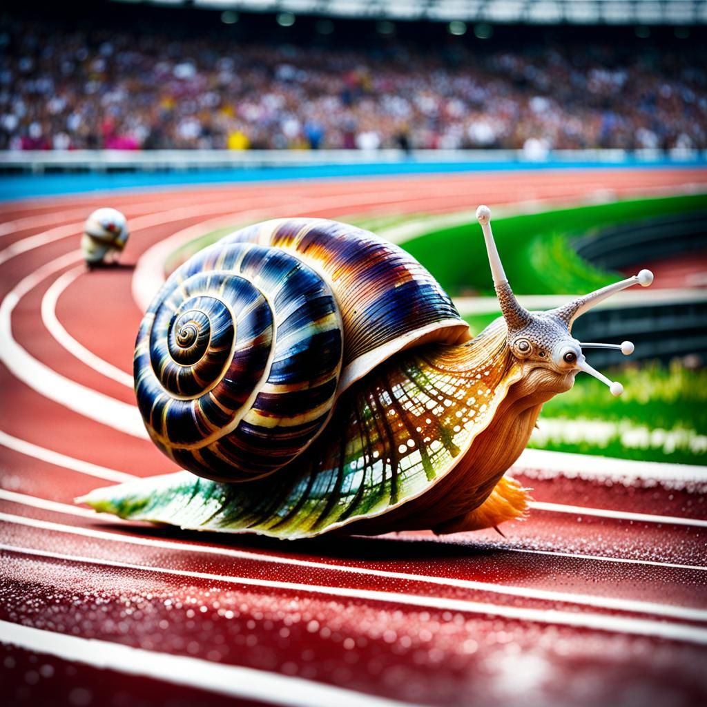 Snail Races in Olympic Stadium as Watercolor Art