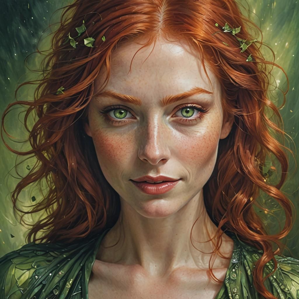 Redhead with Haunting Green Eyes