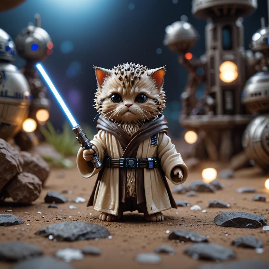 Jedi Cat Action Figure in Star Wars Scene