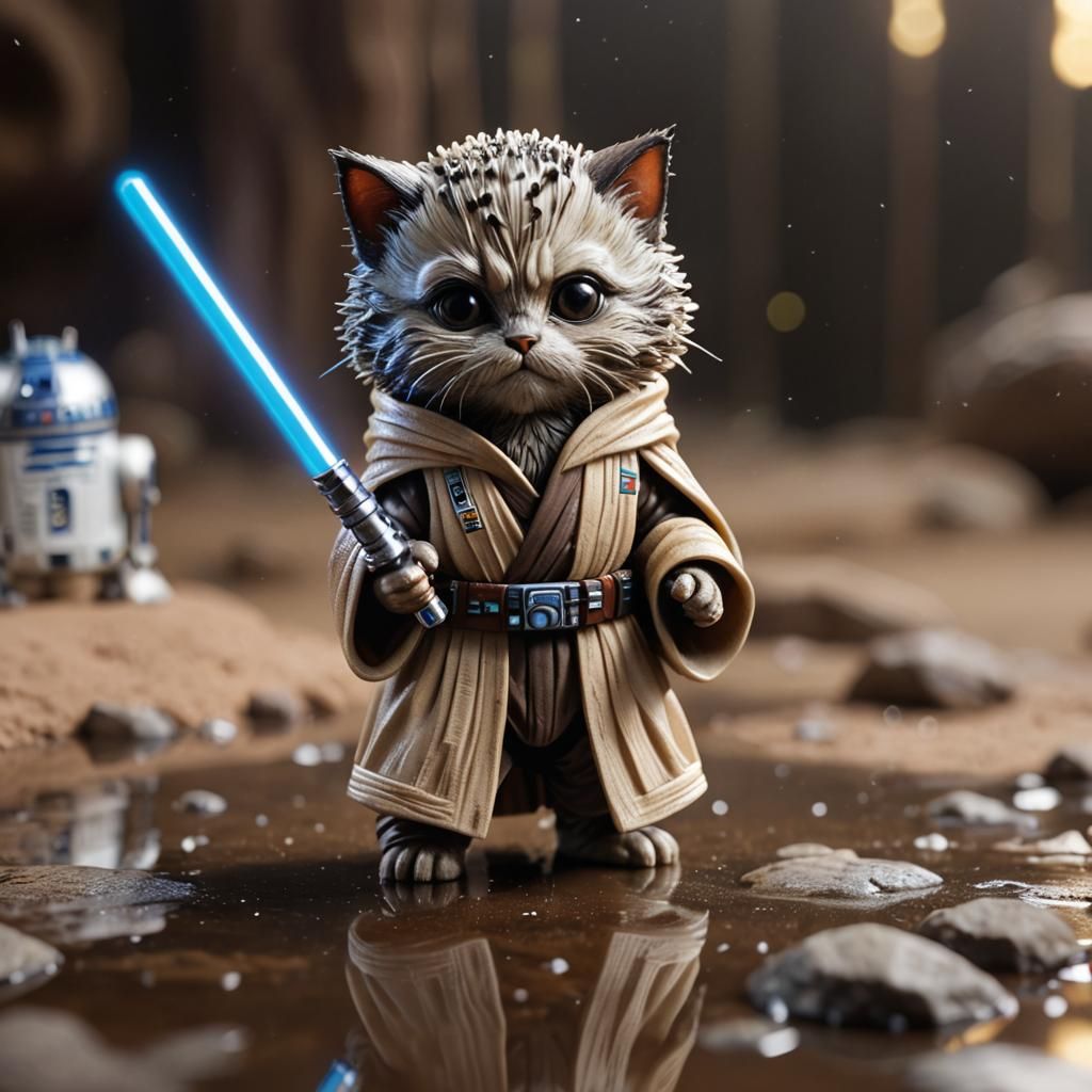 Baby Cat Jedi Action Figure in Star Wars Scene