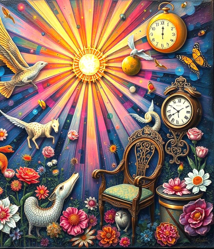 Surreal Cosmic Scene with Whimsical Creatures and Ethereal L...