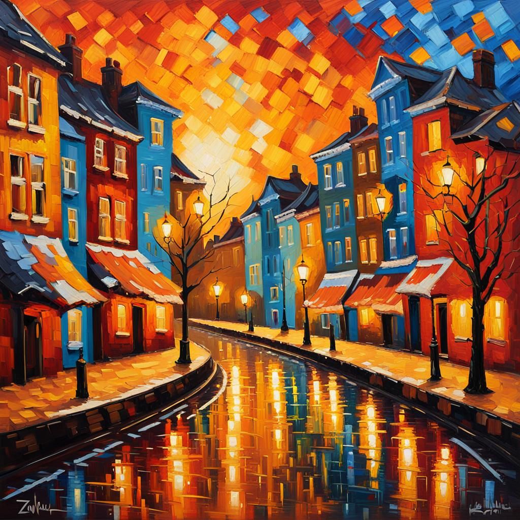 Colorful Zwolle Cityscape in Expressionist Oil Painting