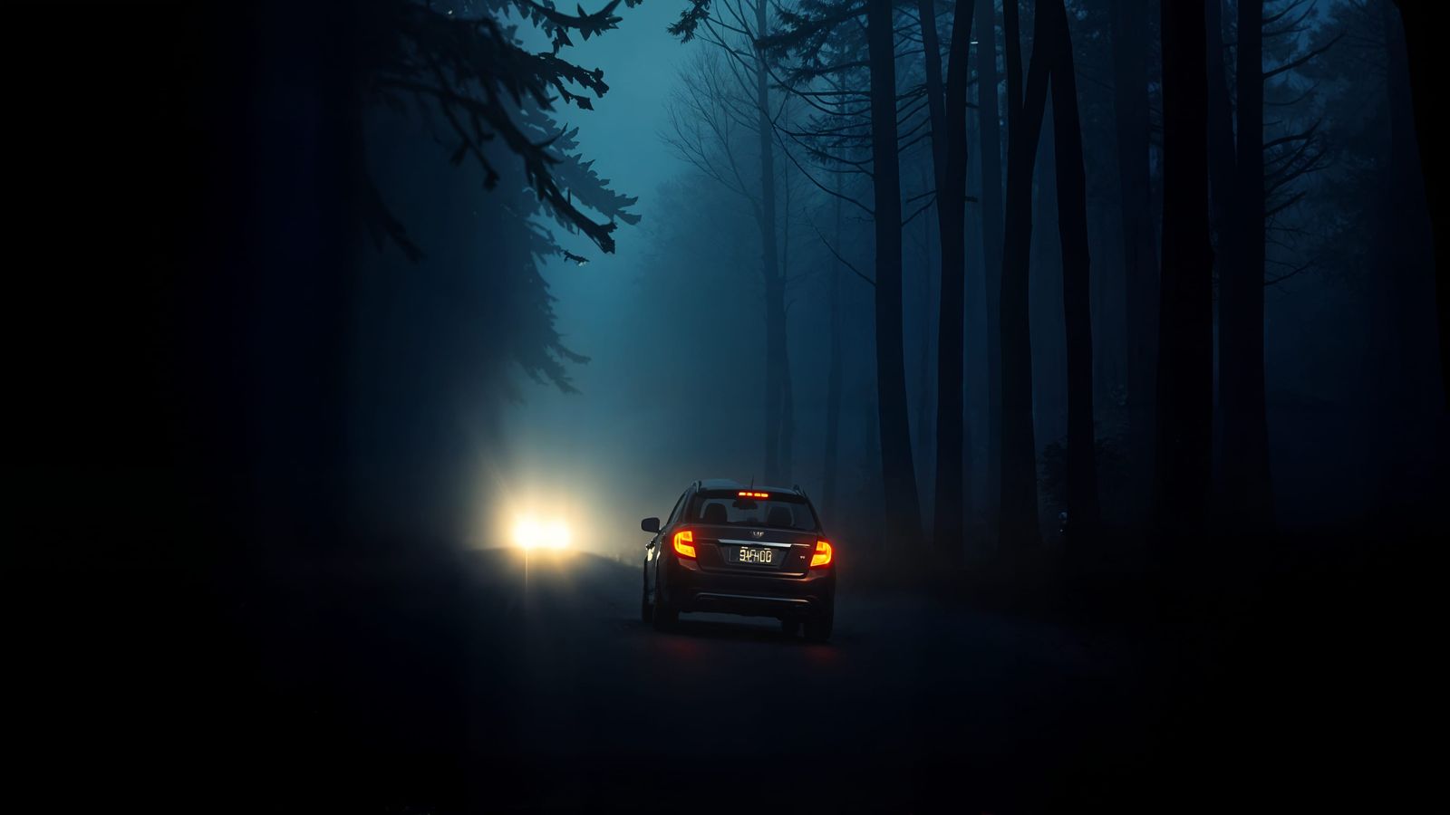 Eerie Nighttime Drive in a Dark Forest