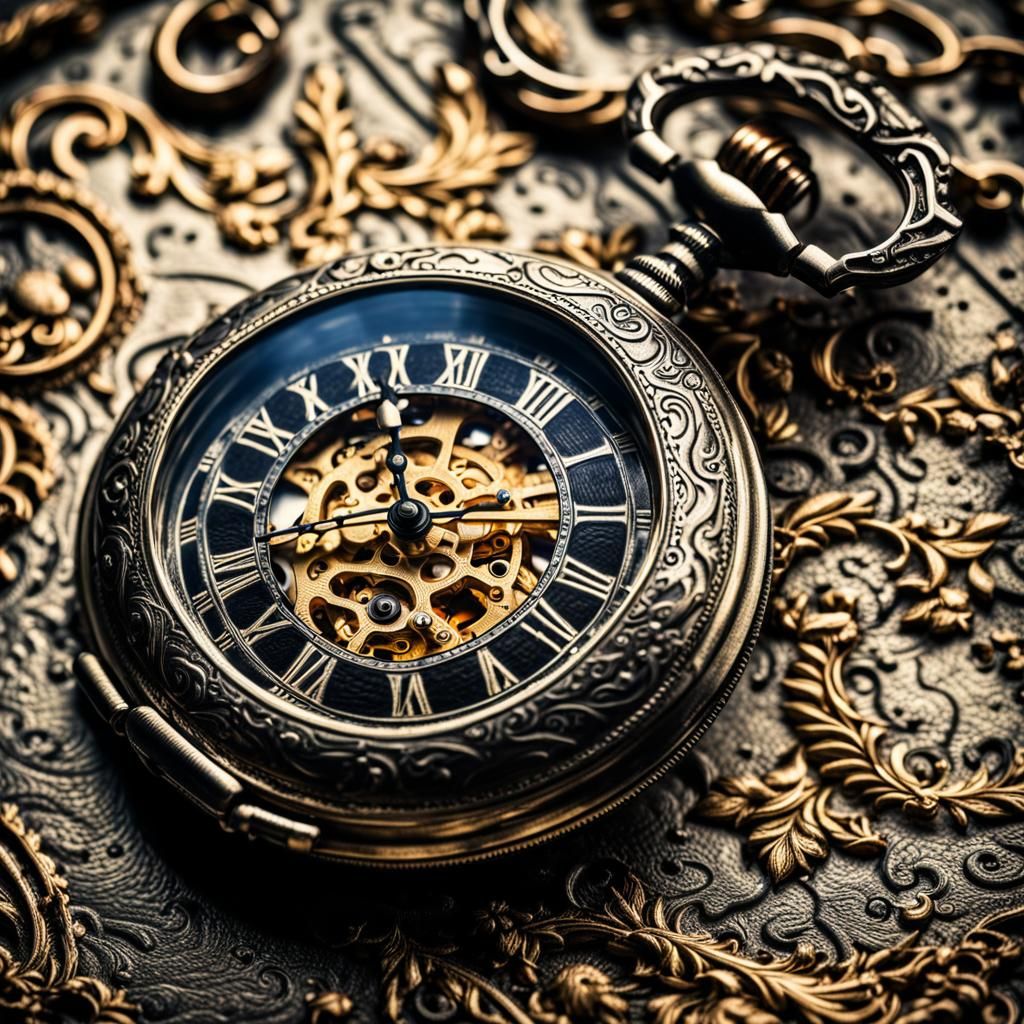 Hyperrealistic Pocket Watch with Intricate Details