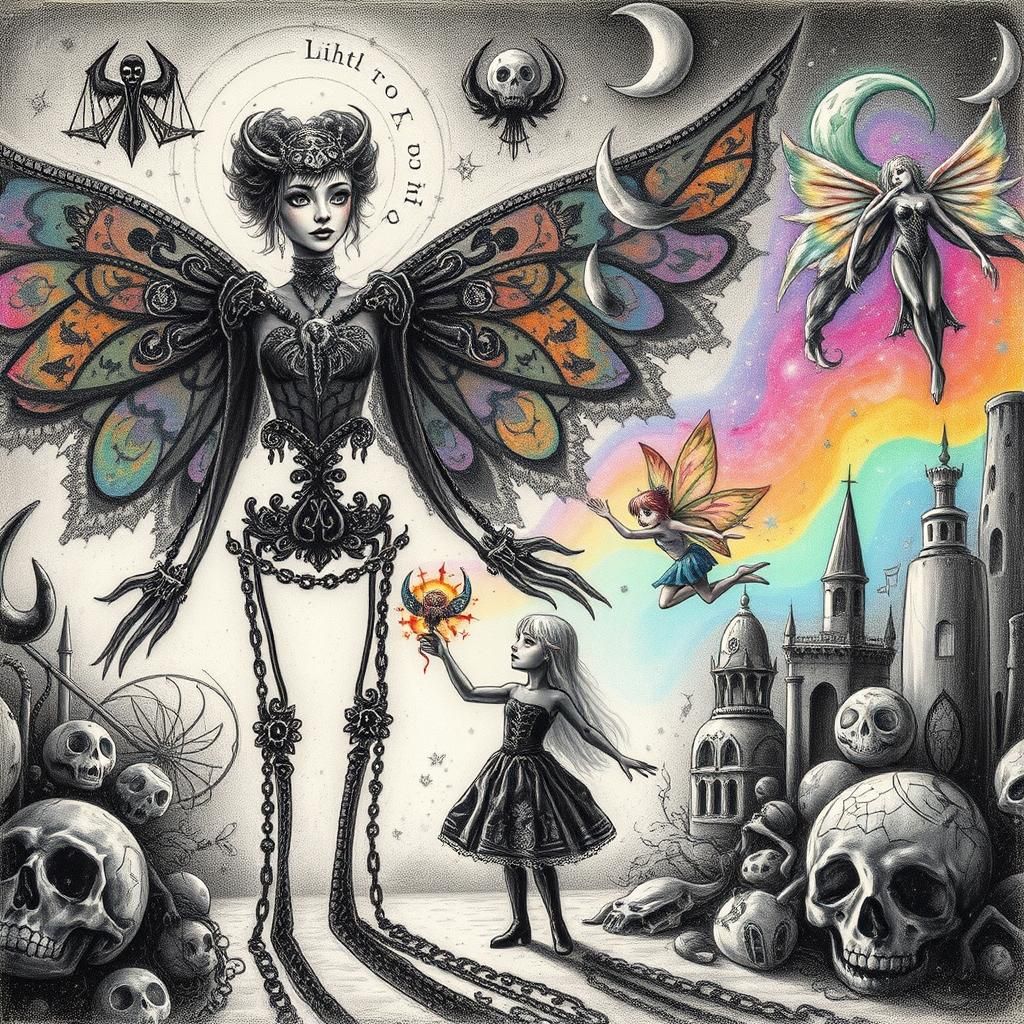 Ethereal Gothic Queen Lilith in Abstract Calligraphy