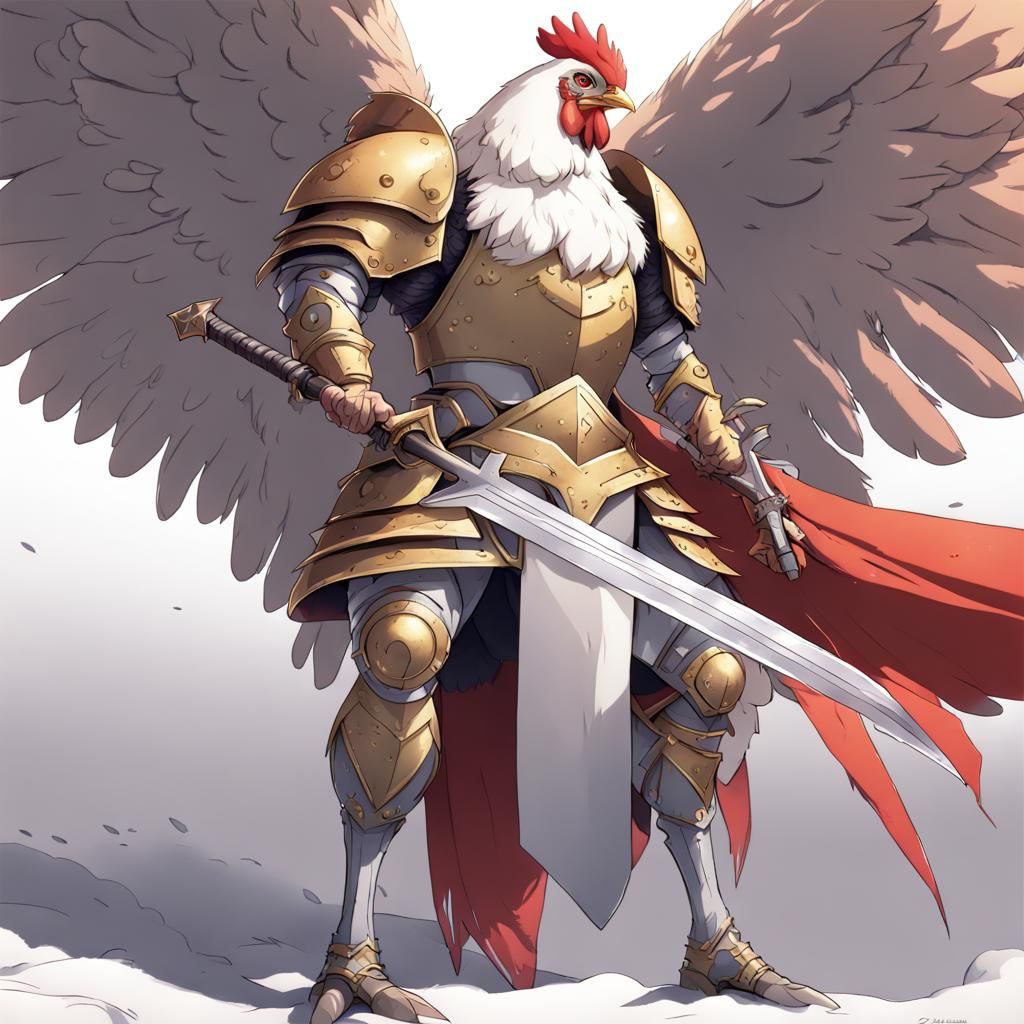 Armored Giant Chicken Warrior in Anime Style