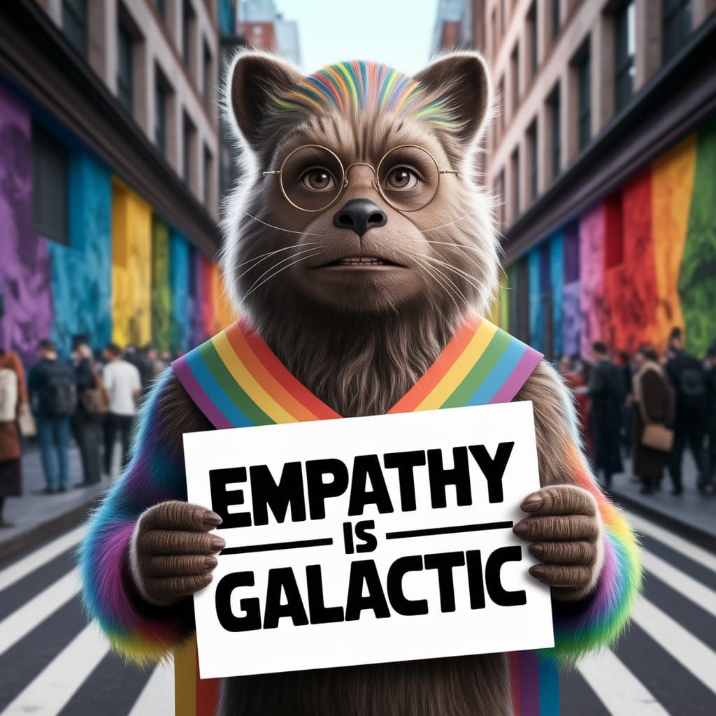 Wookie Activist with Pride Sash and Protest Sign