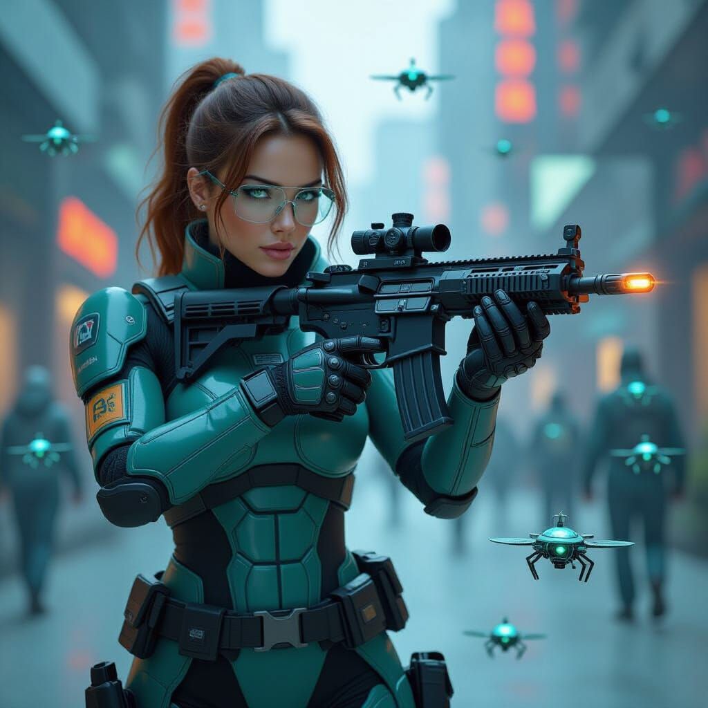 Futuristic Warrior Woman with Nano Drones