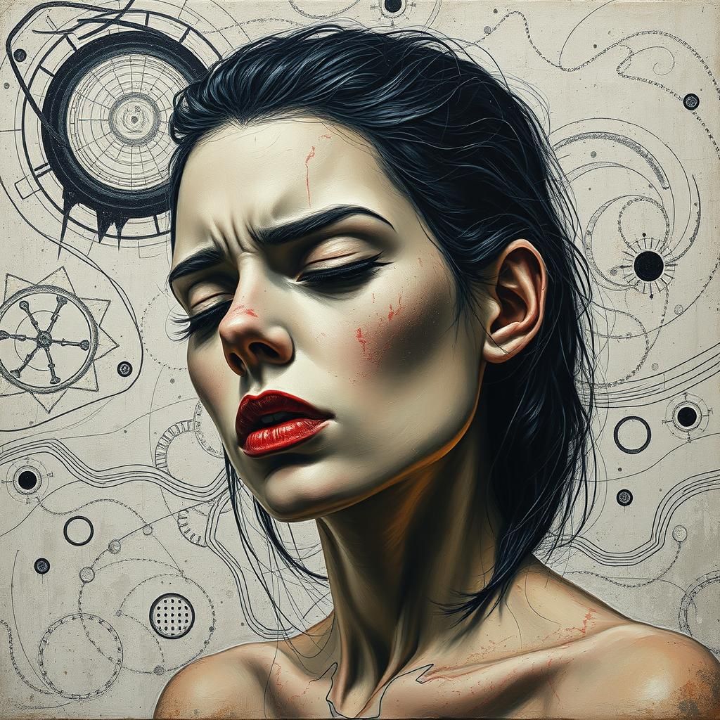 Surreal Futuristic Woman: Heavy Metal Impasto Oil Painting