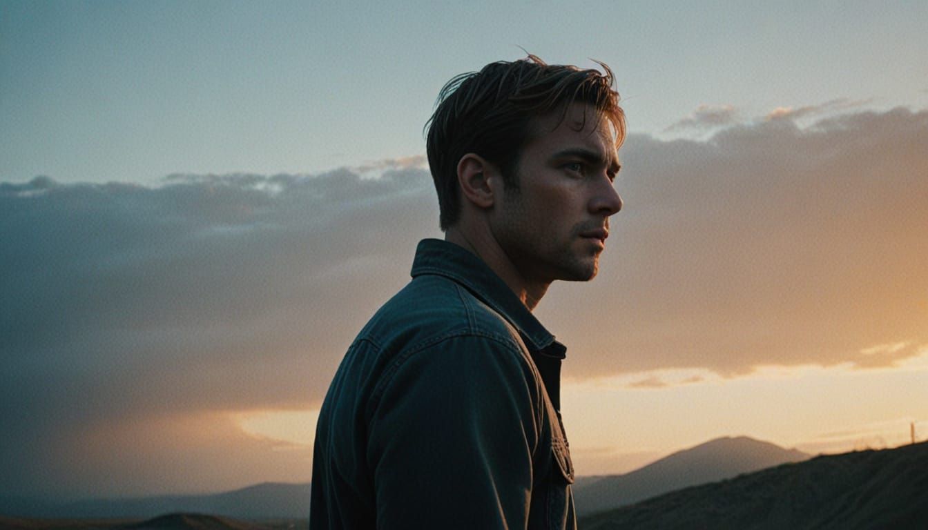 Tall American Hero Emerges from Misty Landscape